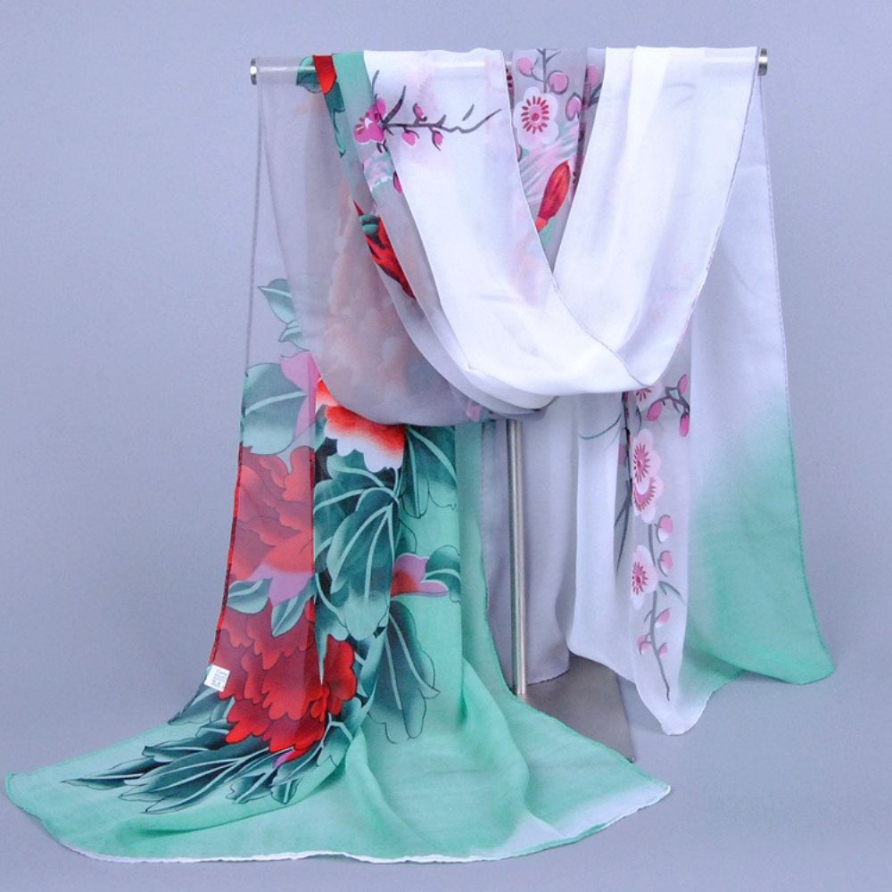 Trendy Bloemensjaal Van Chiffon Met Print