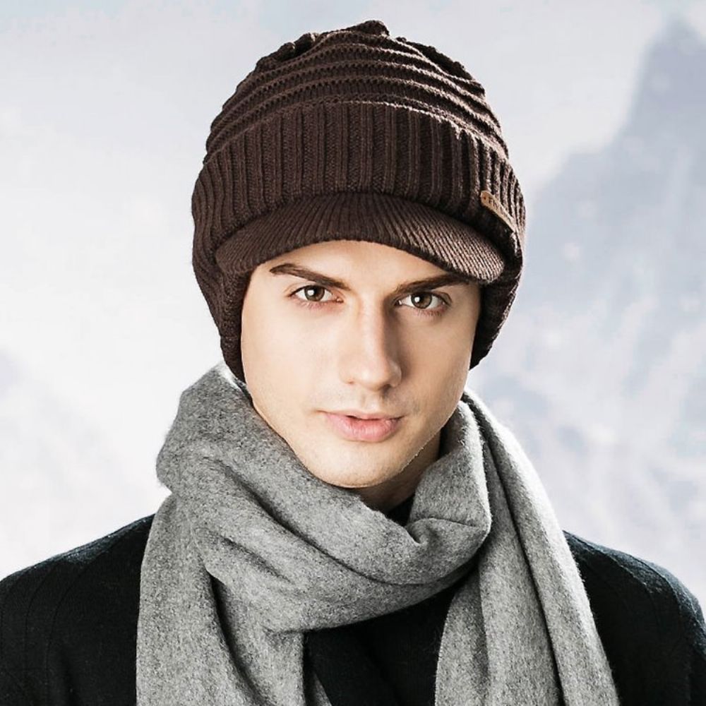 Warm Thicken Pure Color Herenhoed Met Korte Rand