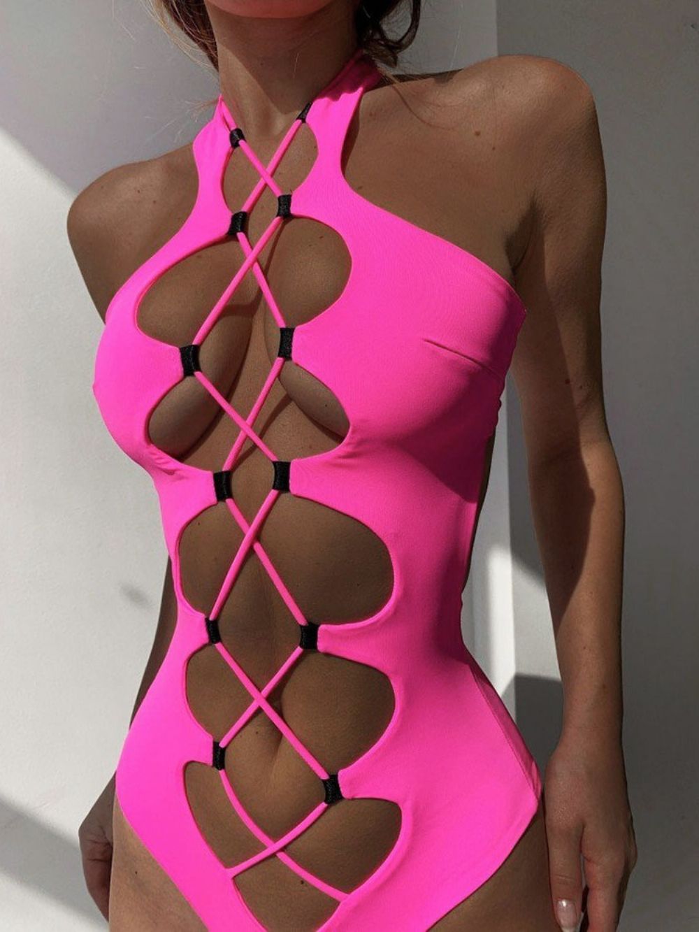 Effen Sexy Zwemkleding Uit Één Stuk Met Veters