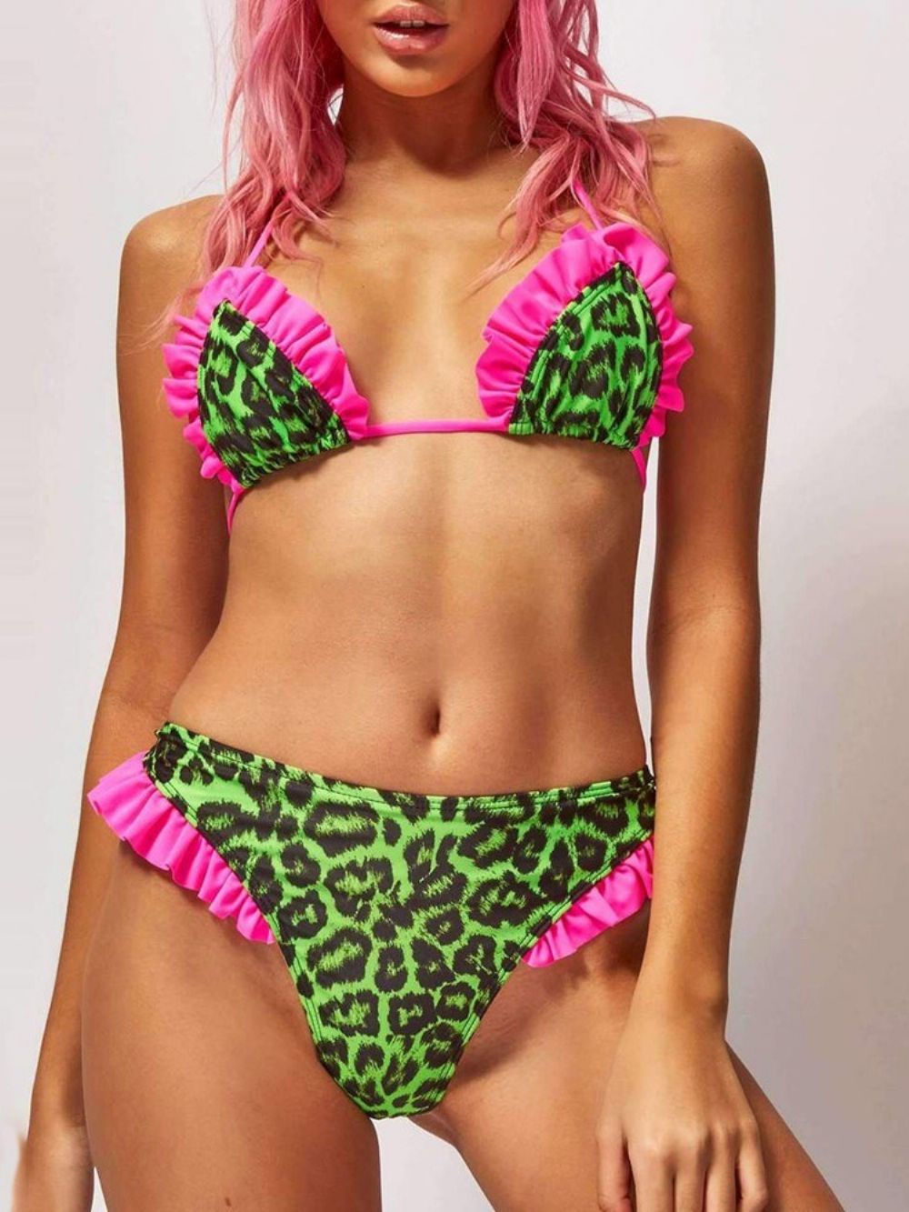 Print Luipaard Lace-Up Ruches Badpak