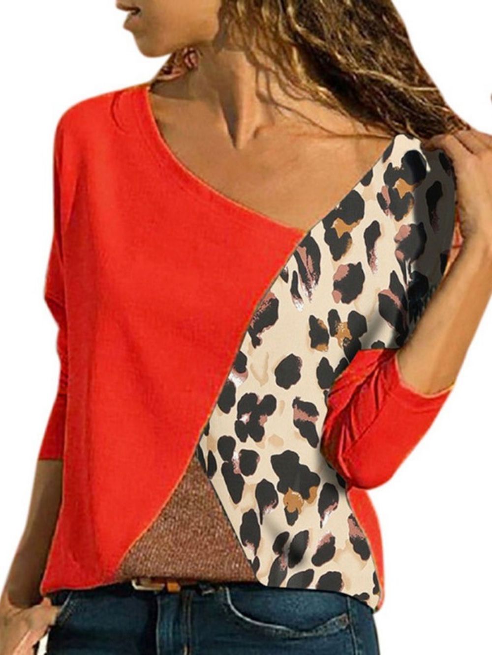 Color Block Standaard T-Shirt Met Lange Mouwen En Losse Herfst