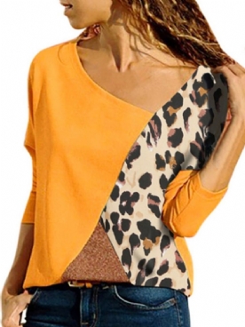 Color Block Standaard T-Shirt Met Lange Mouwen En Losse Herfst