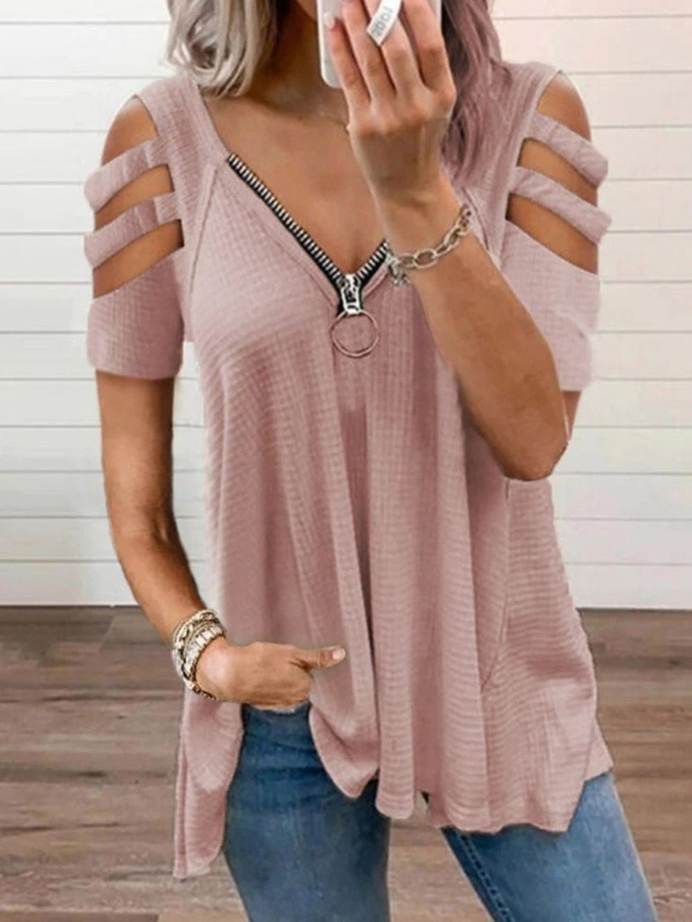 Effen Standaard Casual T-Shirt Met Korte Mouwen Dames