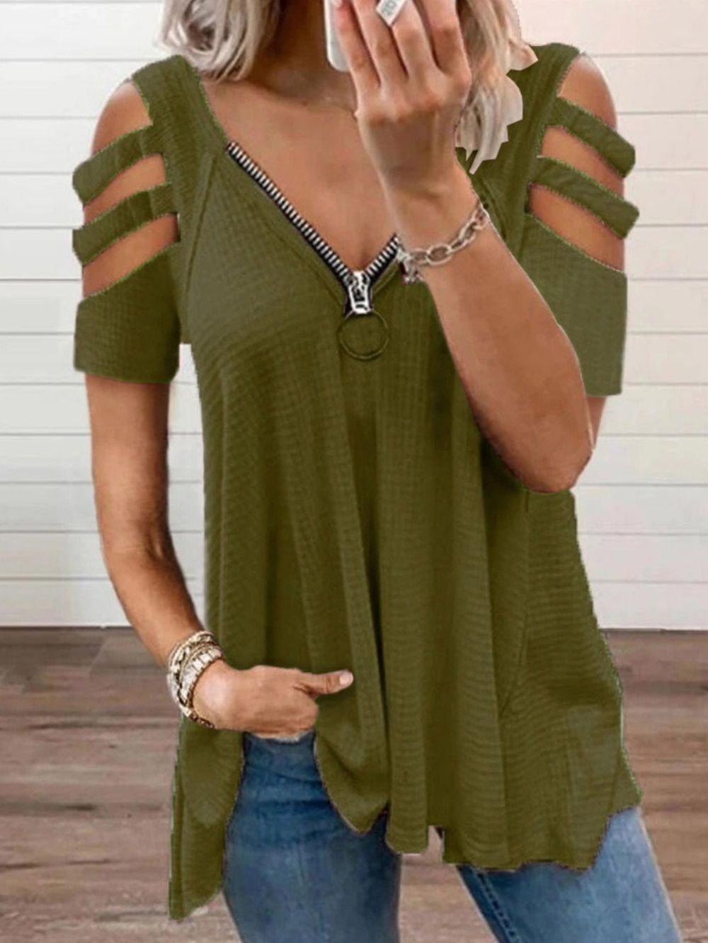 Effen Standaard Casual T-Shirt Met Korte Mouwen Dames