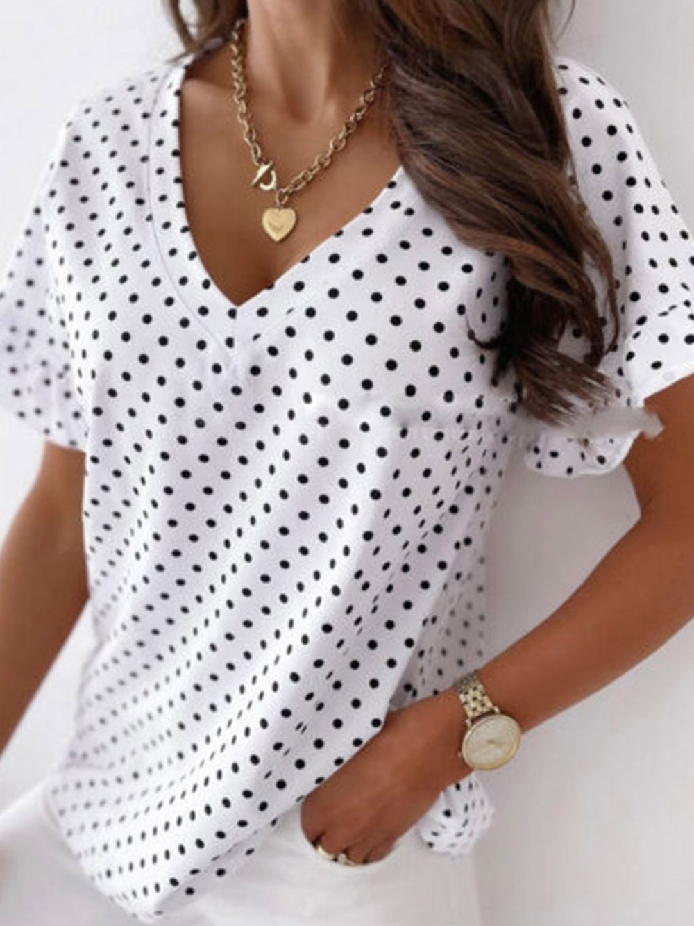 Polka Dots Standard Dames T-Shirt Met Korte Mouwen Mode En Losse Pasvorm