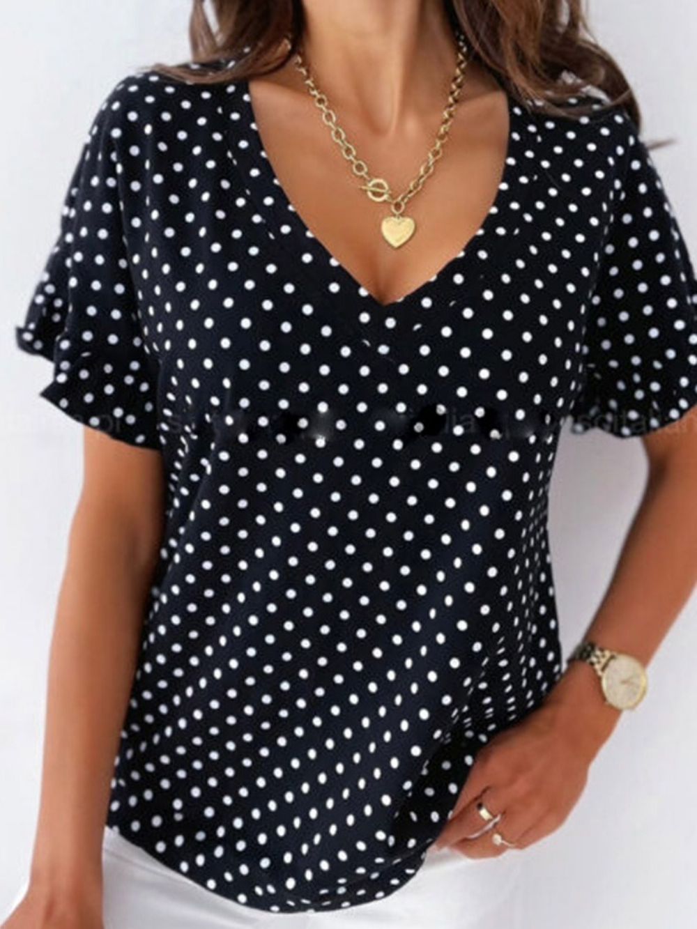 Polka Dots Standard Dames T-Shirt Met Korte Mouwen Mode En Losse Pasvorm