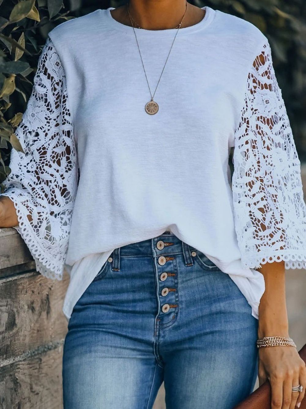 Standaard Effen Driekwart Mouw Los Damesmode T-Shirt