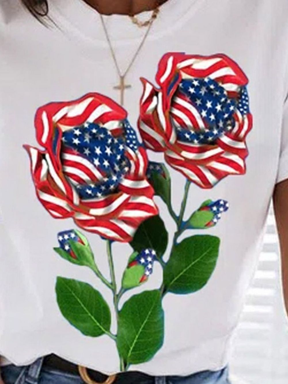 Standaard Gebloemd Slank Casual T-Shirt Met Korte Mouwen