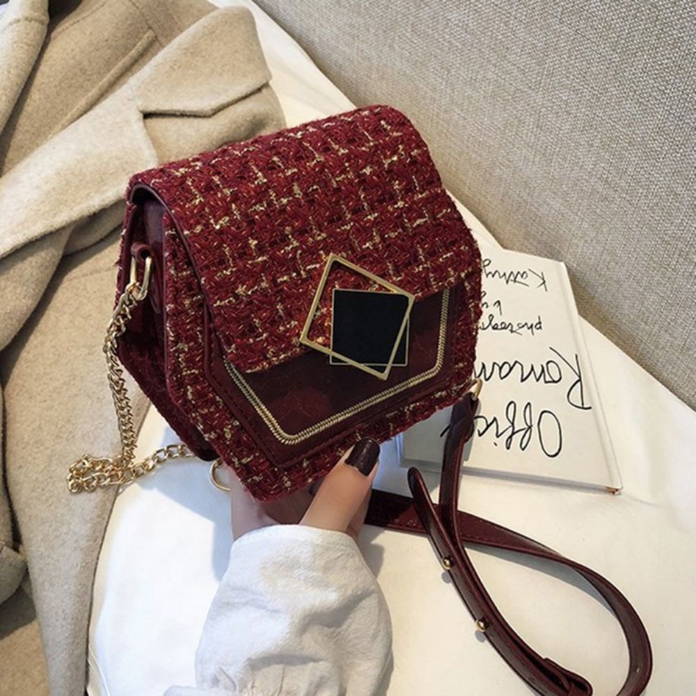 Crossbodytassen Van Wolmixen Met Geruite Ketting