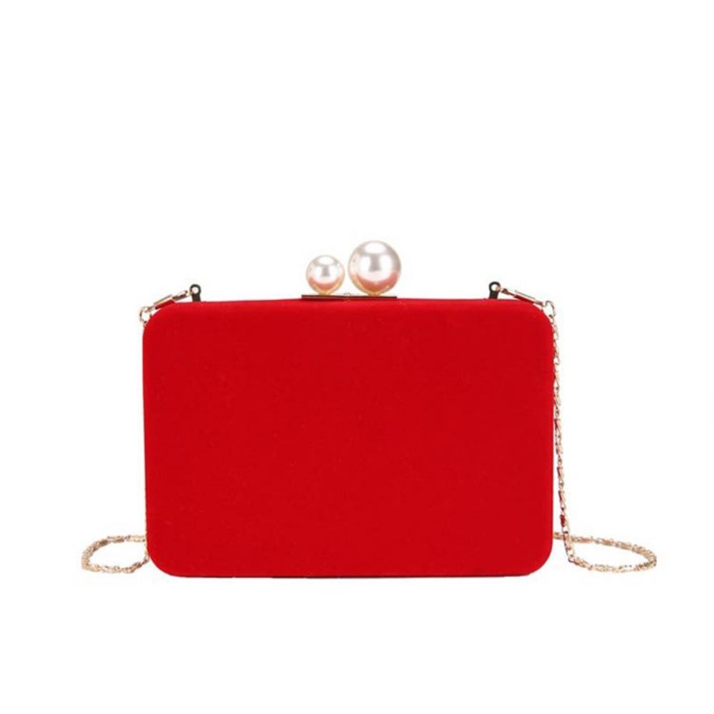 Effen Velours Schoudertas Met Kettingflap