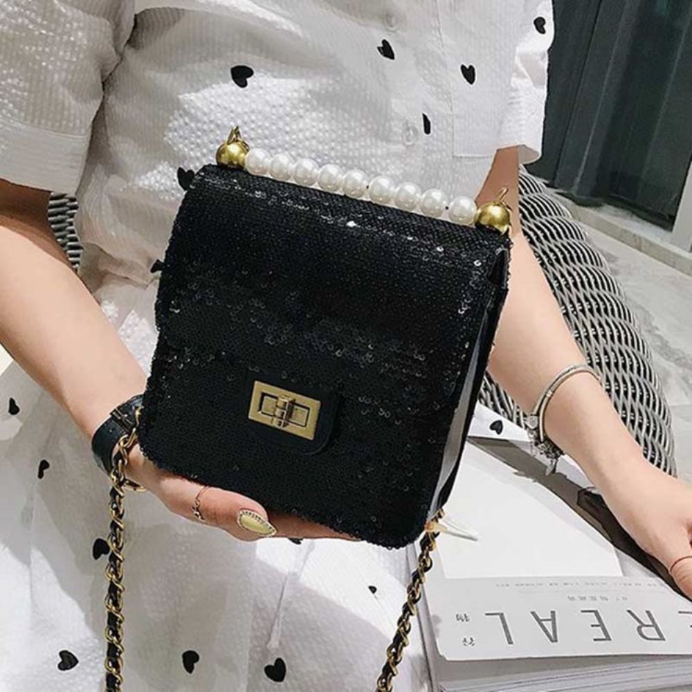 Kralen Effen Pu Glinsterende Crossbody Tas
