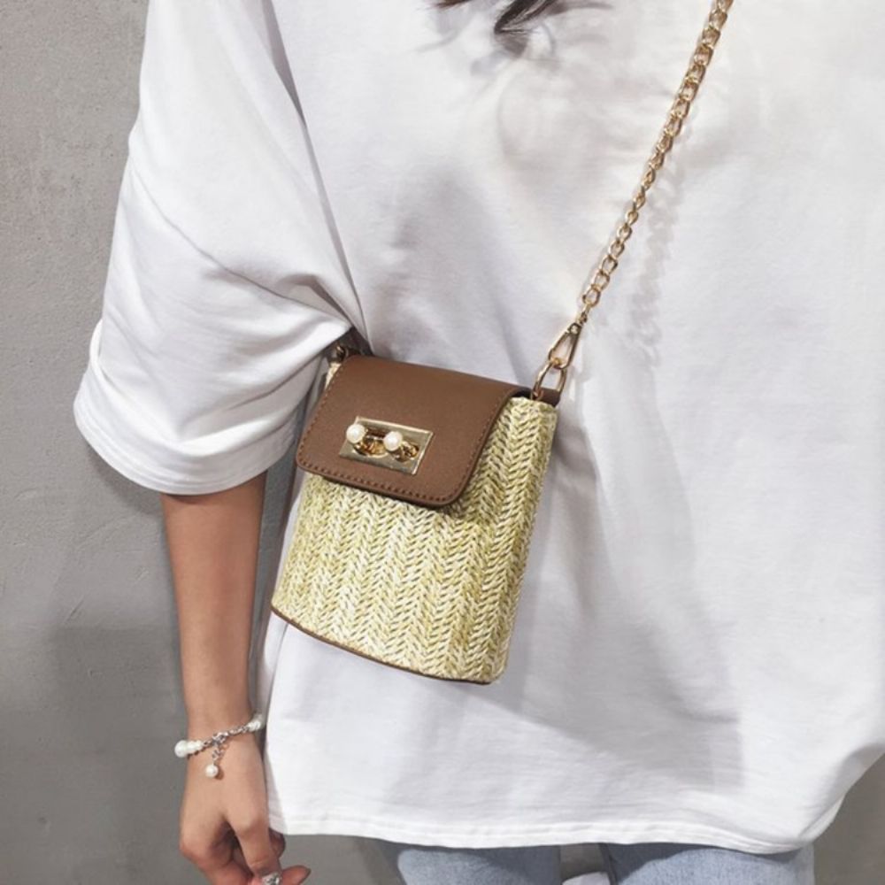 Patchwork Chain Grass Rechthoekige Crossbody Tassen