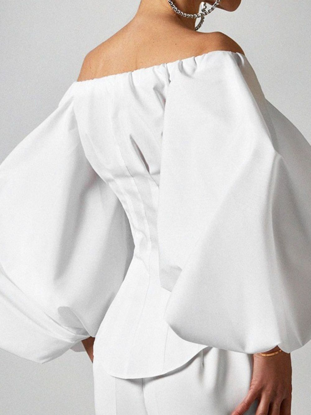 Effen Off-Shoulder Lantaarn Mouw Standaard Negen Punten Mouw Damesblouse