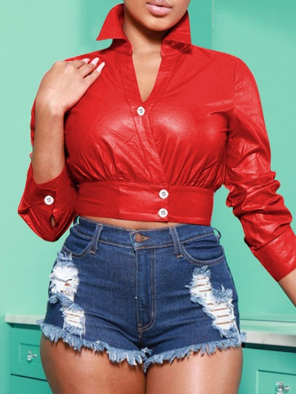 Effen Revers Blouse Met Korte Mouwen En Knopen