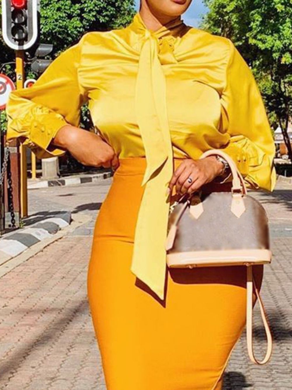 Effen Strik Opstaande Kraag Standaard Blouse Met Lange Mouwen
