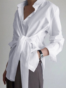 Halflange Blouse Met Effen Effen Lange Mouwen Dames