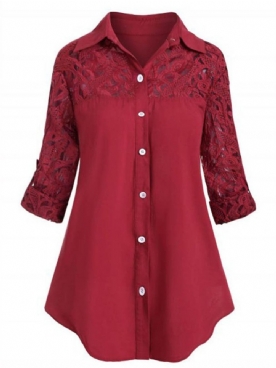 Halflange Damesblouse Met Normale Effen Revers En Lange Mouwen