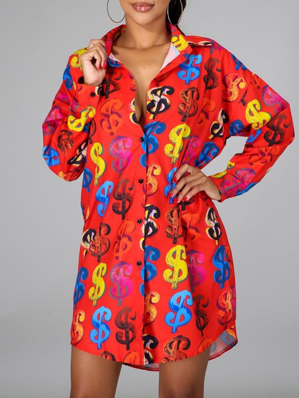 Letter-Revers Normaal Halflange Damesblouse Met Lange Mouwen
