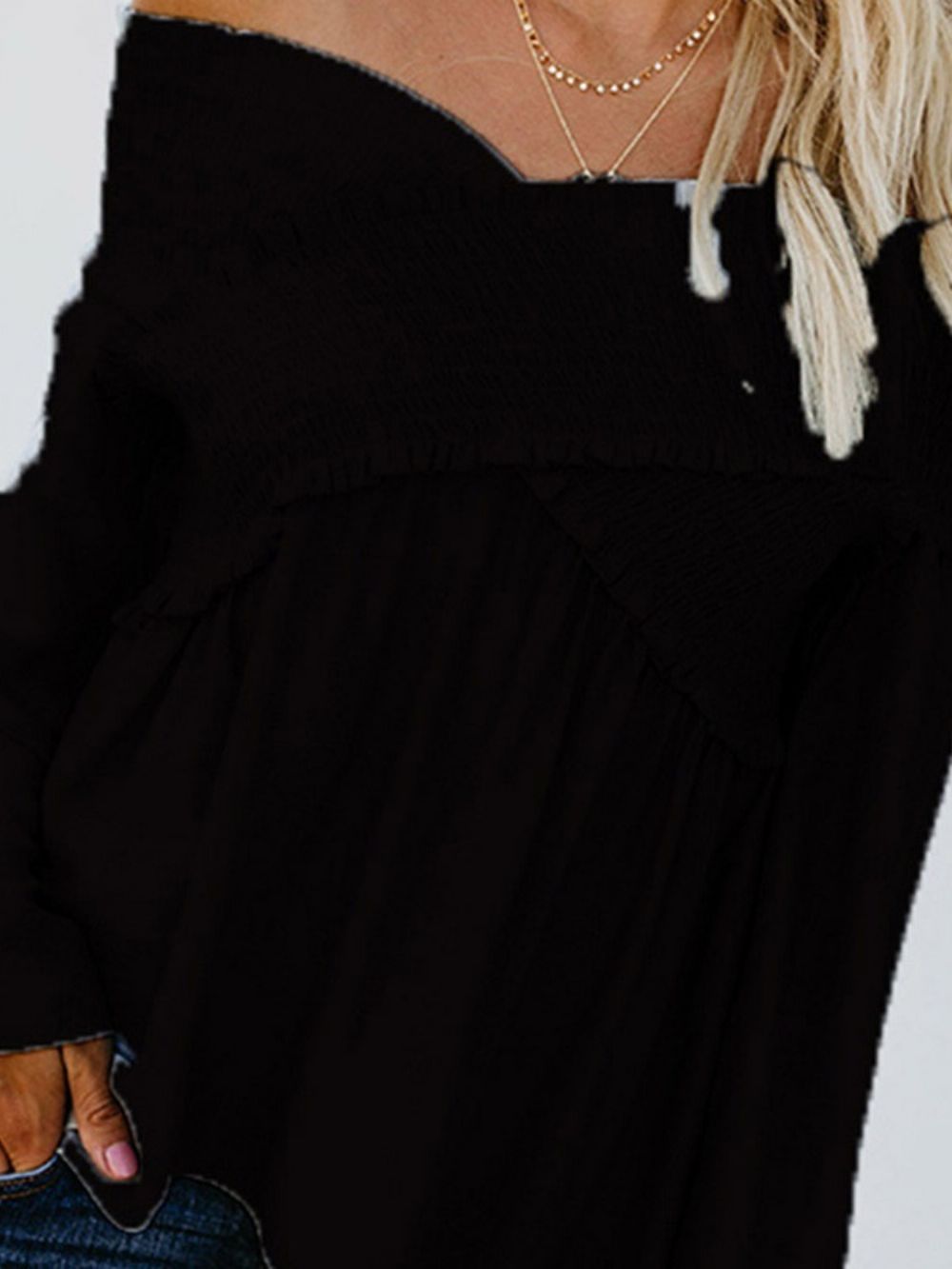 Off-Shoulder Effen Wijd Uitlopende Mouw Standaard Damesblouse Met Lange Mouwen