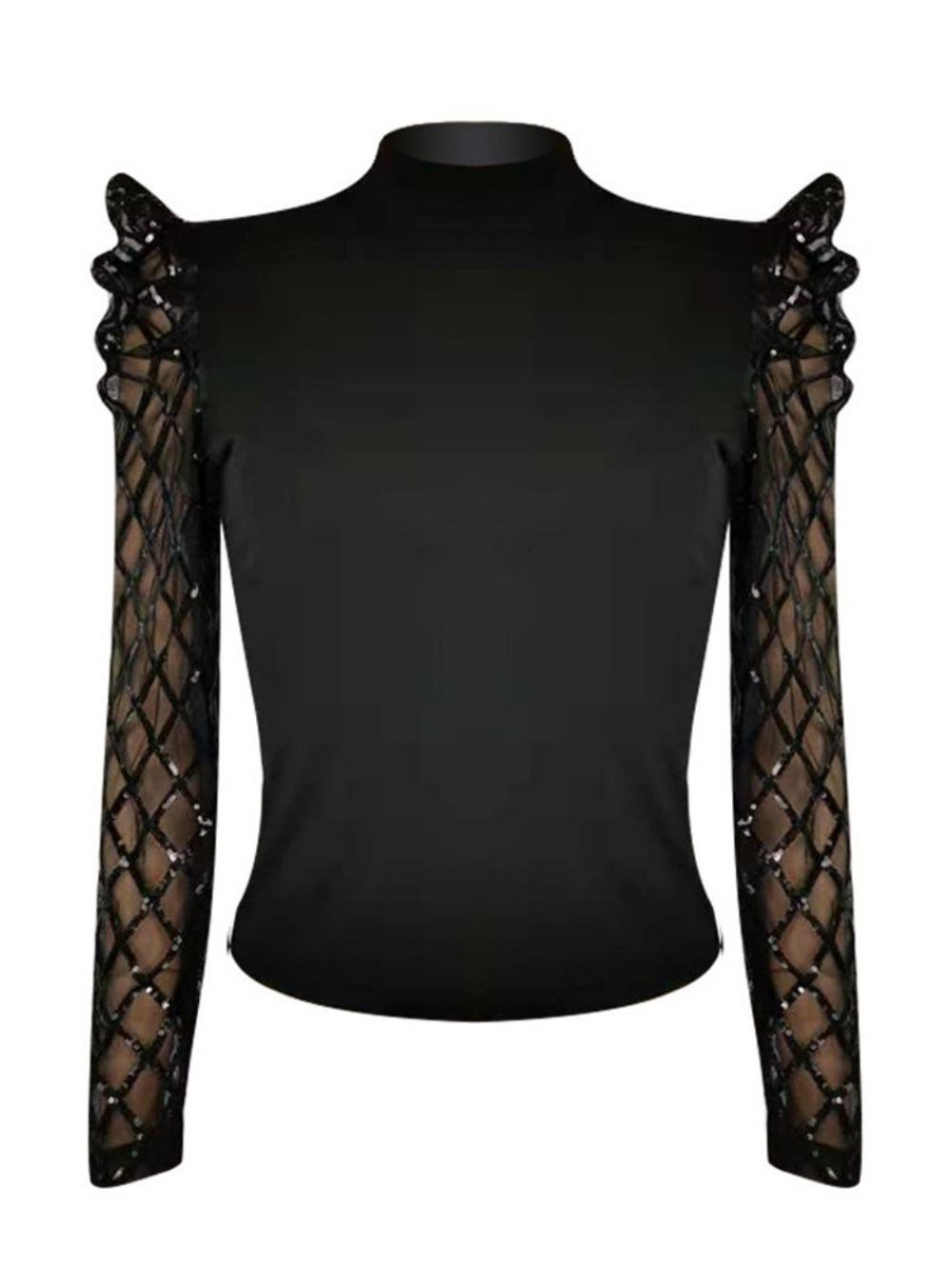 Pailletten Coltrui Pofmouw Standaard Blouse Met Lange Mouwen