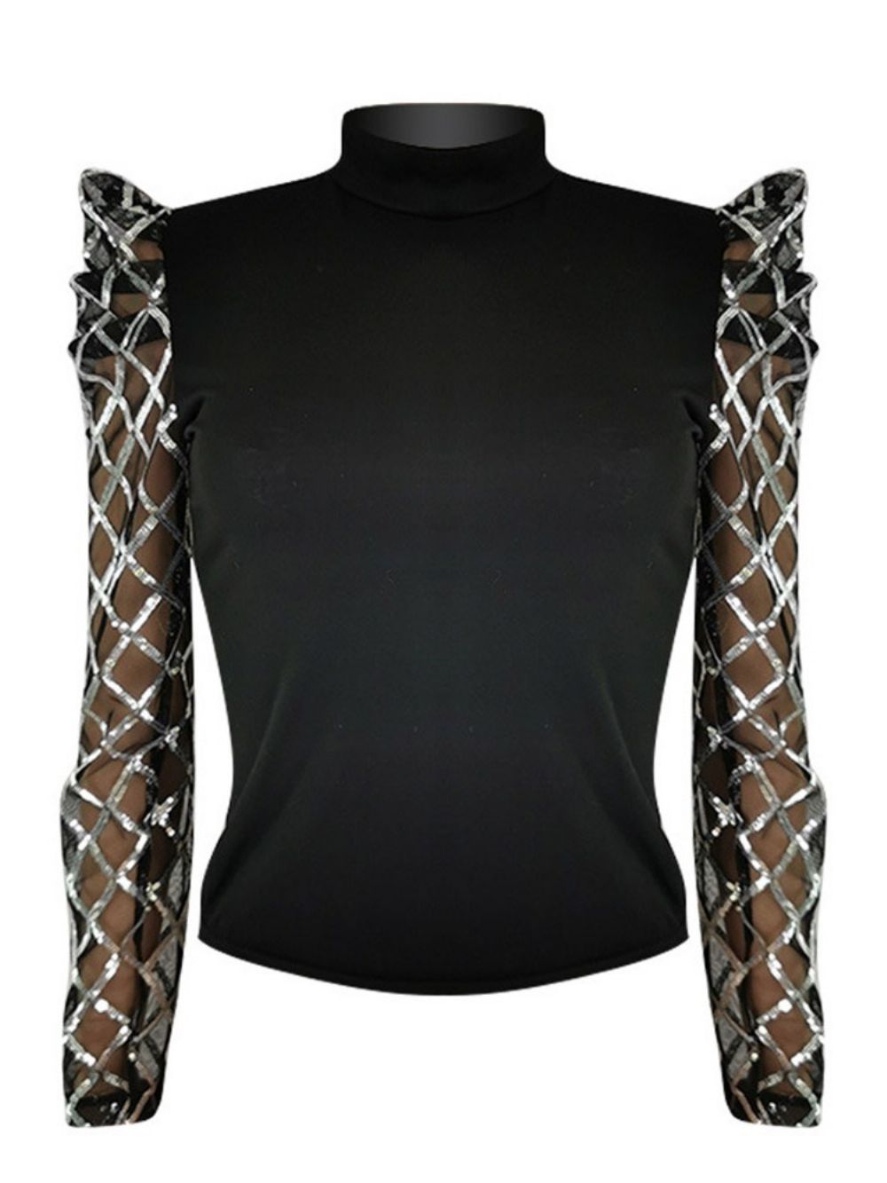 Pailletten Coltrui Pofmouw Standaard Blouse Met Lange Mouwen