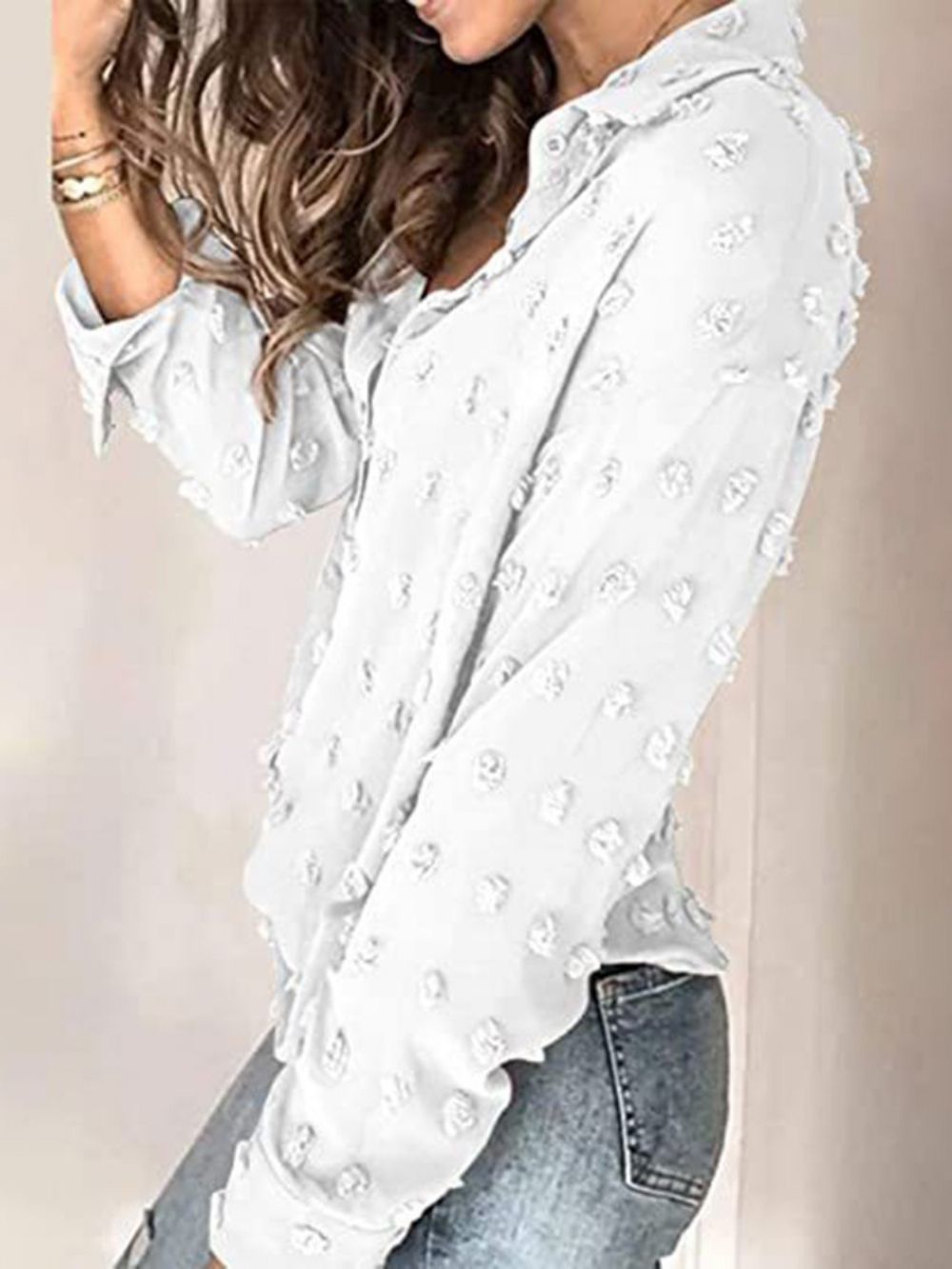 Revers Stippen Normale Blouse Met Lange Mouwen En Halflange Mouwen