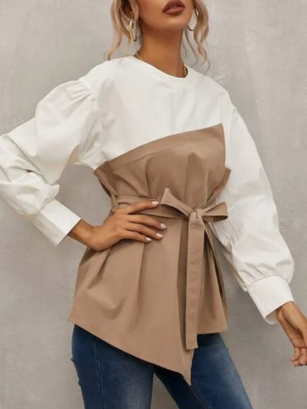 Standaard Blouse Dames Met Lantaarnmouwen Effen Lange Mouwen