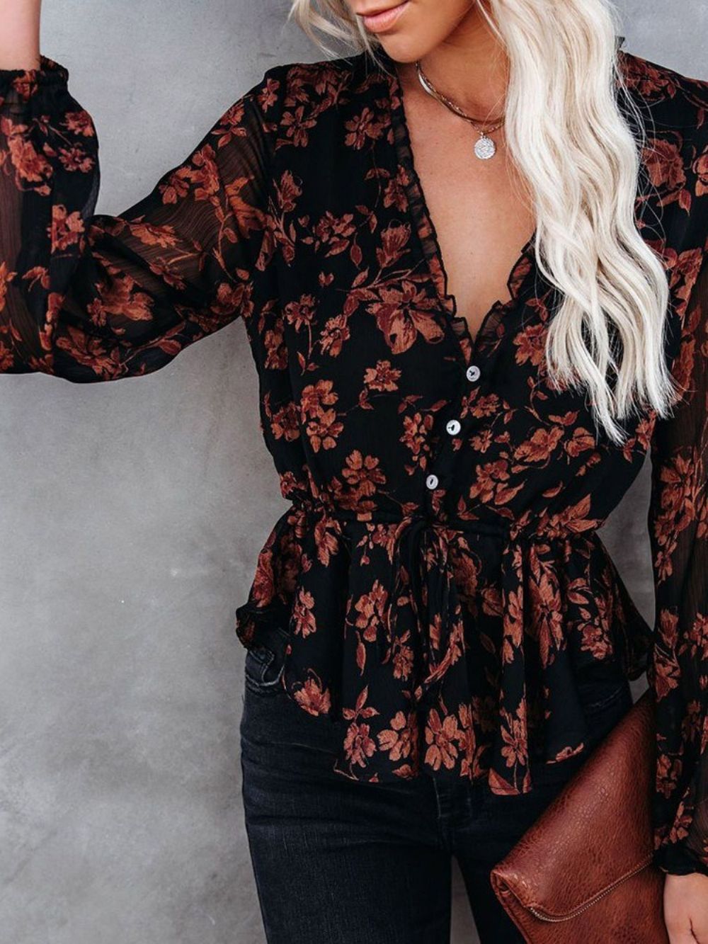 Standaard Blouse Dames Met Normale Bloemen En Veters