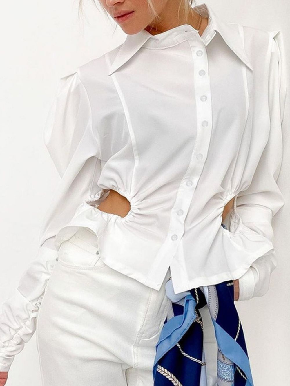 Standaard Blouse Met Lange Mouwen Dames Met Knopen En Pofmouwen