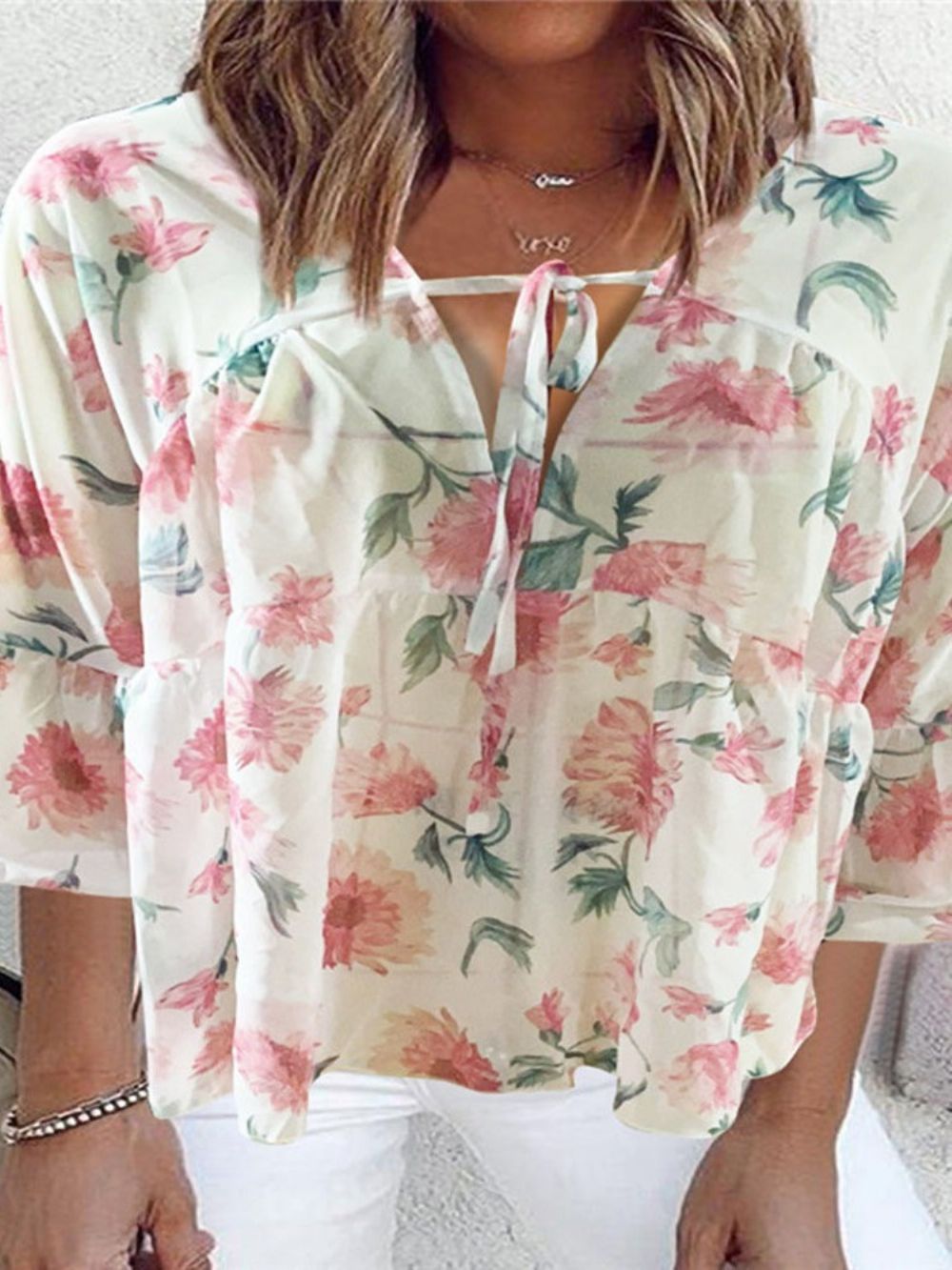 Standaardblouse Met V-Hals Bloemen En Lange Mouwen Dames