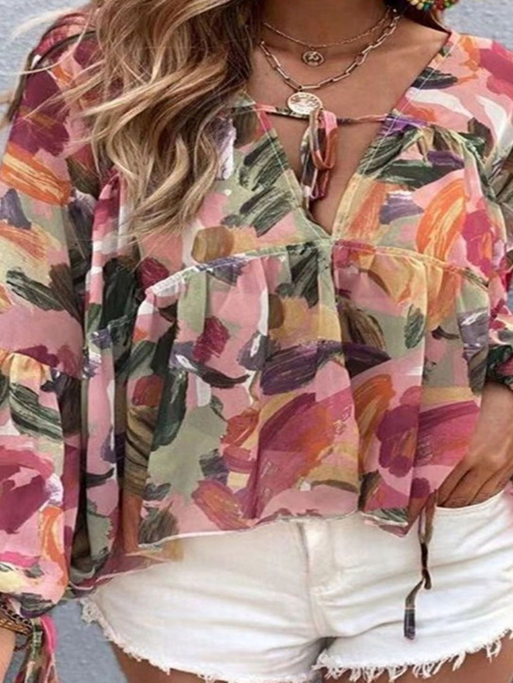 Standaardblouse Met V-Hals Bloemen En Lange Mouwen Dames