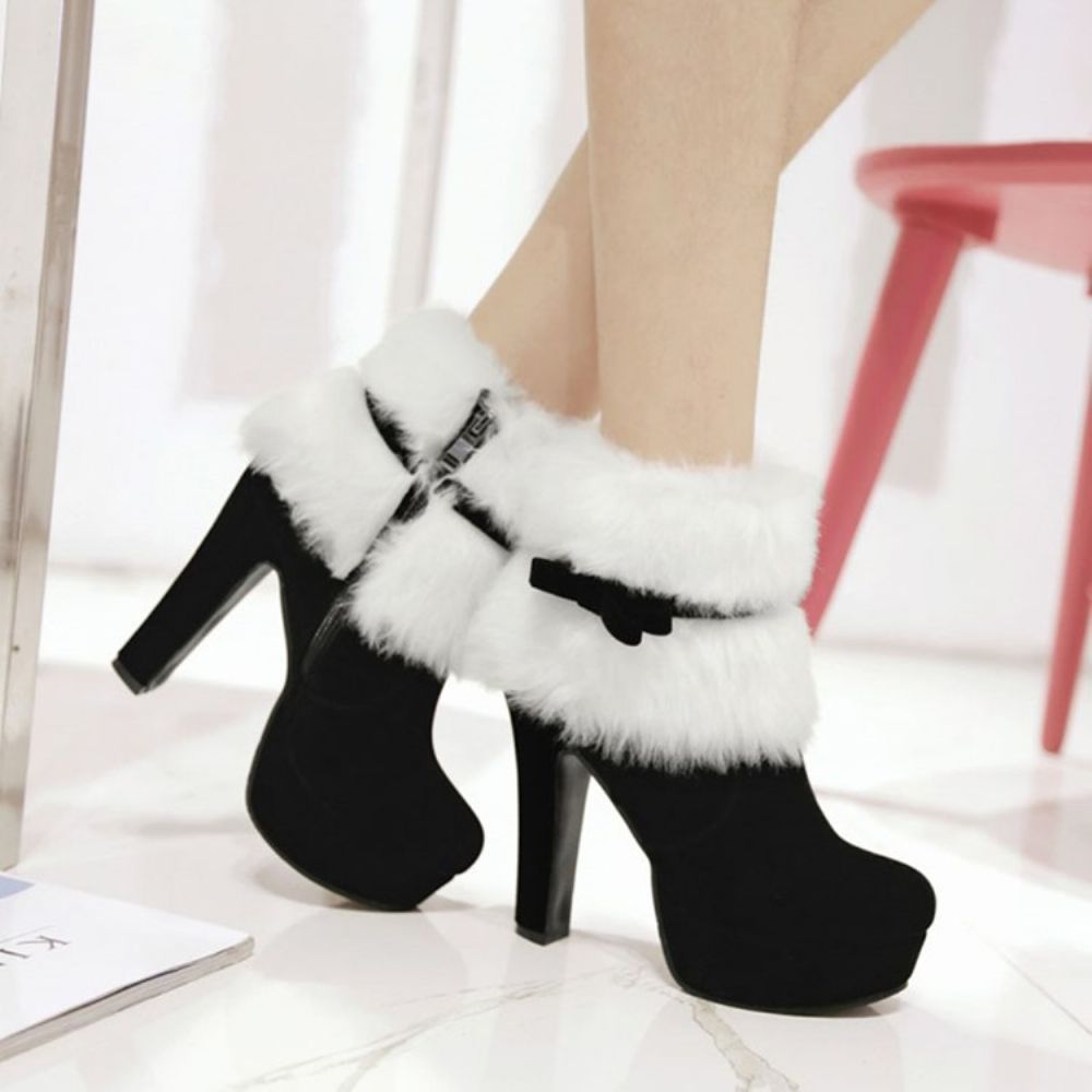 Chunky Heel Pu-Laarzen Met Ronde Neus En Rits Aan De Zijkant