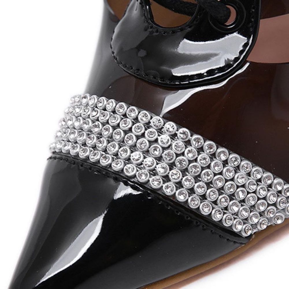 Dames Enkellaarsjes Met Strass Veters En Spitse Neus