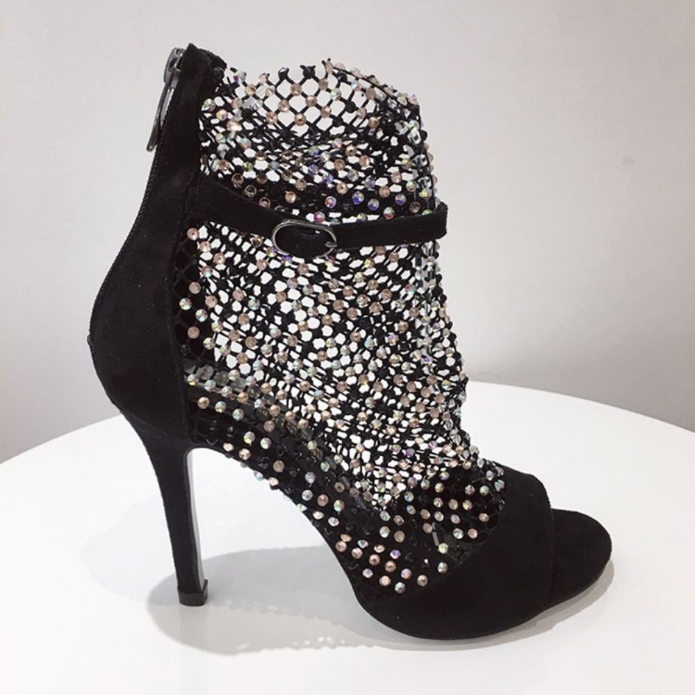 Mesh Peep Toe Rits Stiletto Heel Enkellaarsjes Dames