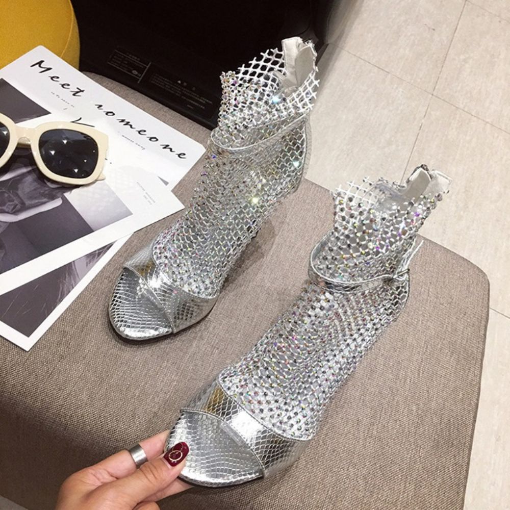 Mesh Peep Toe Rits Stiletto Heel Enkellaarsjes Dames