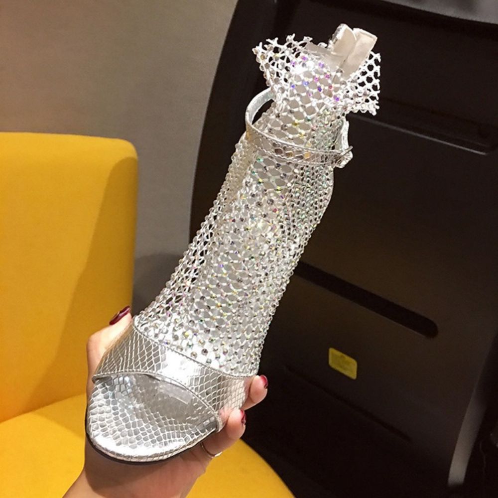 Mesh Peep Toe Rits Stiletto Heel Enkellaarsjes Dames