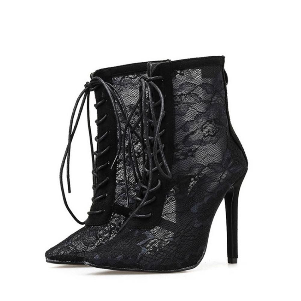 Mesh Stiletto Heel Back Zip Pointed Toe Enkellaarsjes Dames