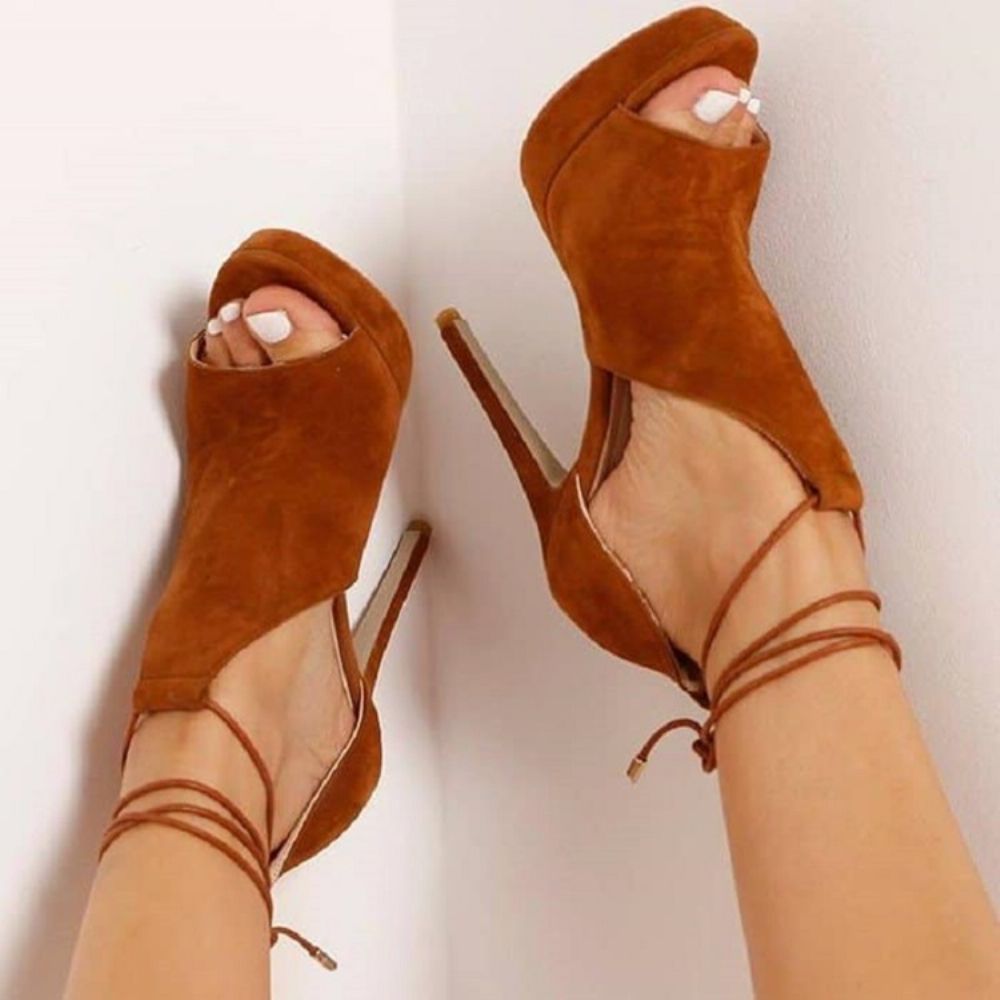 Peep-Toe Sandalen Met Plateauzool En Veters
