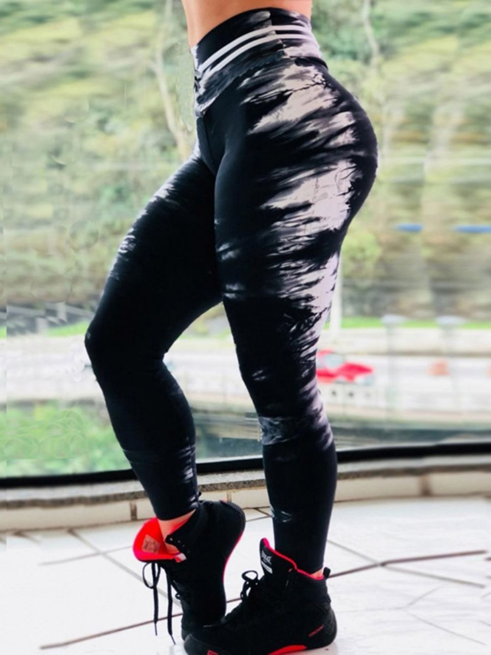 Ademende Print Gym Sport Fitness Leggings Yogabroek Hoge Taille Tiktok-Legging