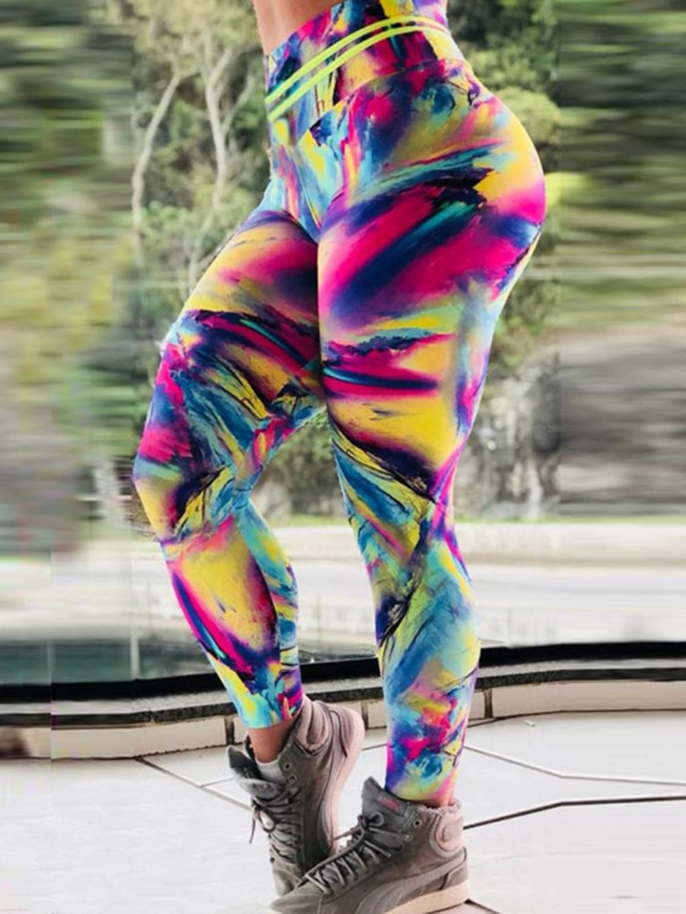 Kleurblok Print Ademende Gym Sport Yoga Leggings Yoga Broek Hoge Taille Tiktok Leggings