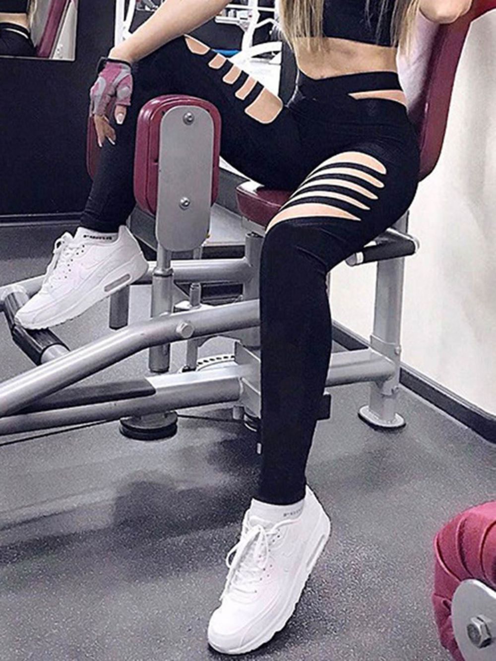 Solid Hollow Full Length Gym Sport Yoga Leggings