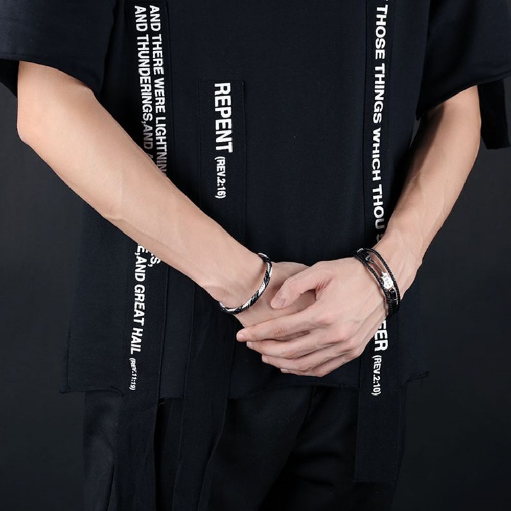 Gitaar Lederen Gebreide Herenarmband