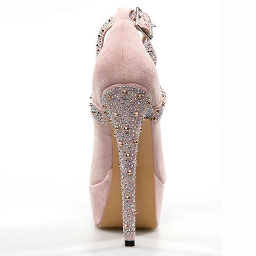 Mode Witte Suède Enkel Wrap Stiletto Hakken Met Bandjes