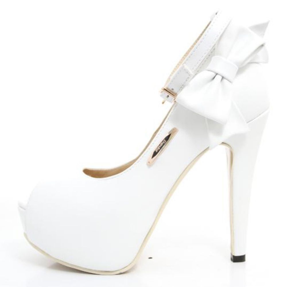 Witte Pu Peep Toe Bowtie Hoge Hak Galaschoenen