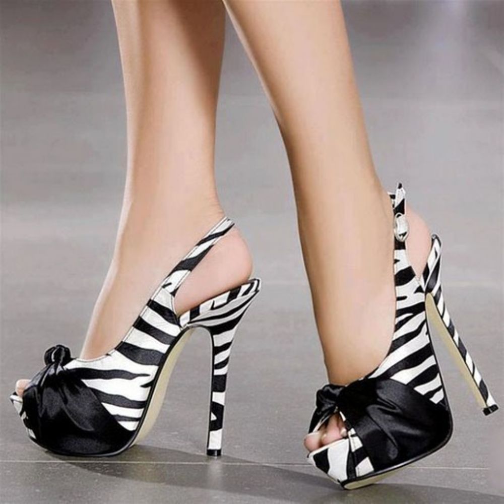 Zebra Patchwork Peeptoe Stiletto Sandalen