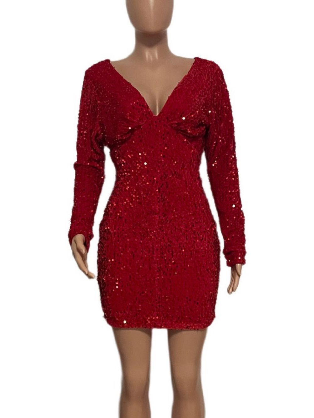 Bodycon-Jurk Met Lange Mouwen En V-Hals Boven De Knie Effen Pullover