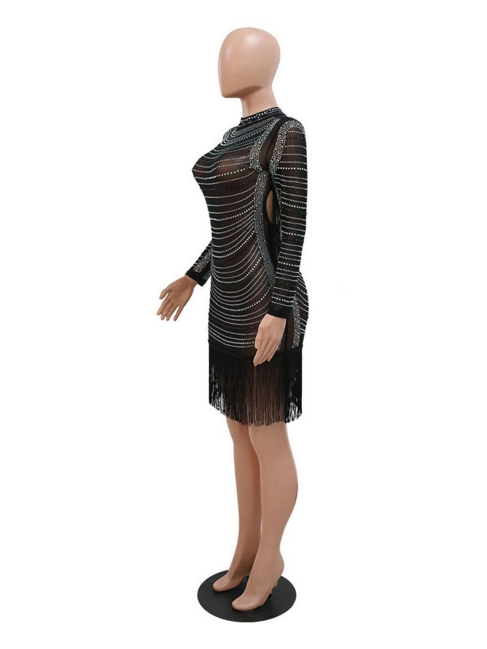 Boven De Knie Lange Mouw Coltrui A-Lijn Mid Taille Bodycon Jurk