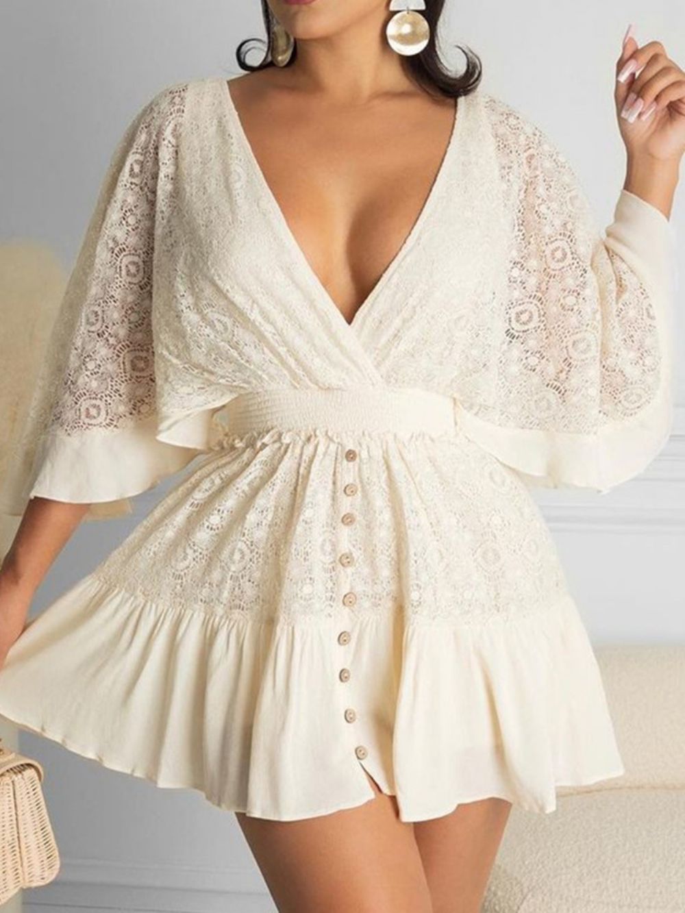 Knoop Boven De Knie V-Hals A-Lijn Sweet Dress