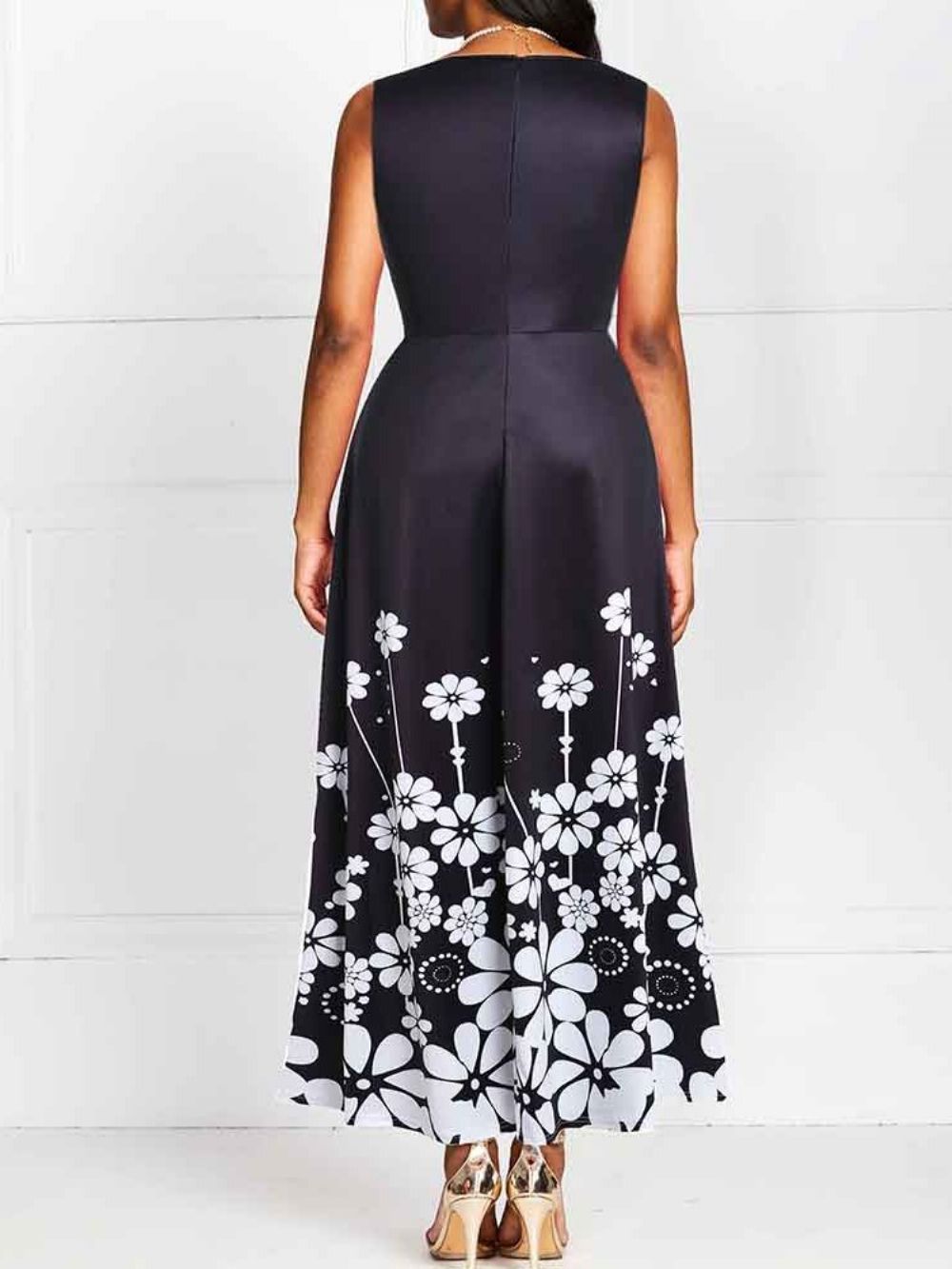 Mouwloze Bloemenjurk Met Enkellange Print En Zak