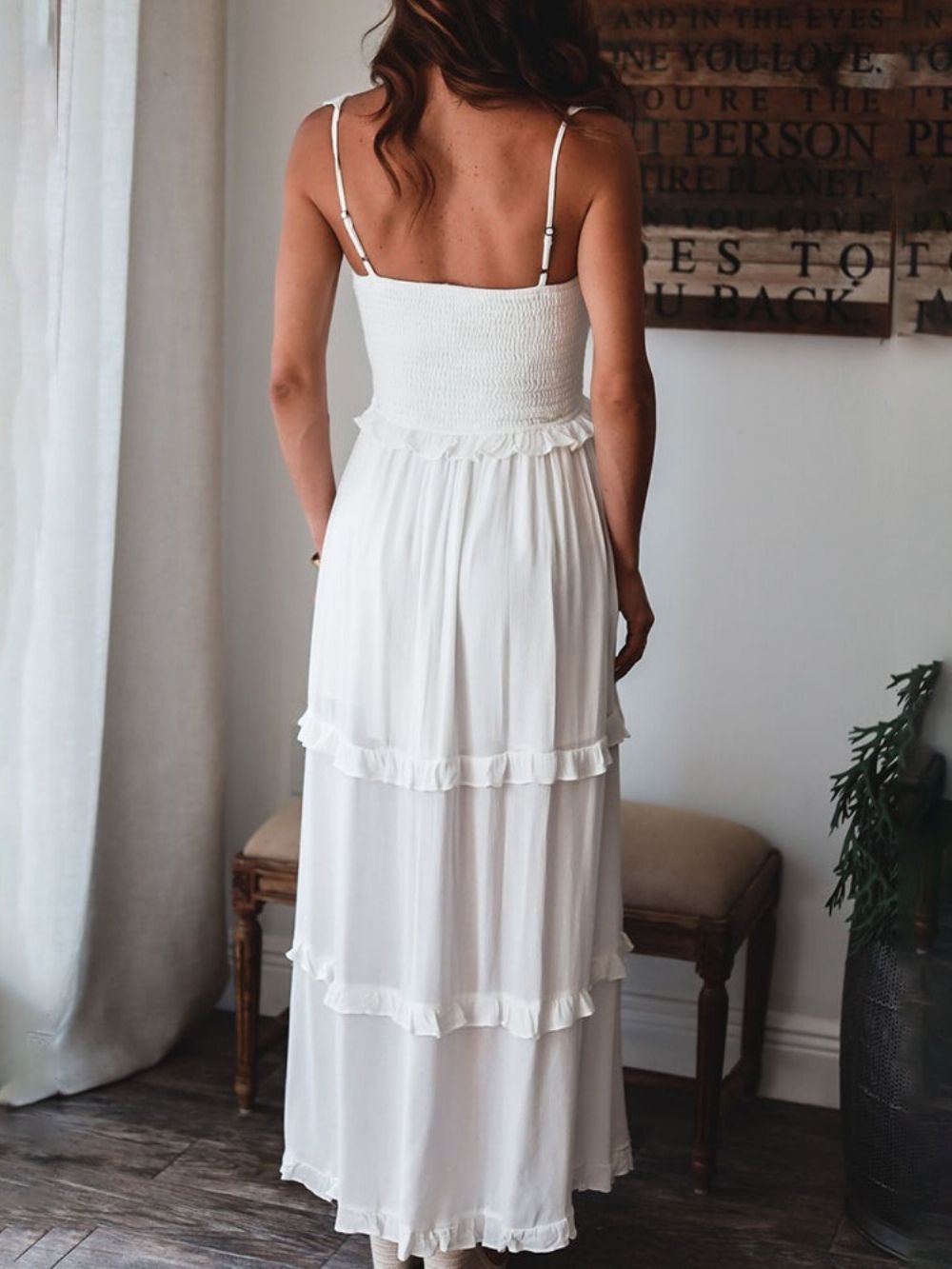 Patchwork Mouwloze Enkellange Western Effen Maxi Jurk Bruiloft Gast Jurk
